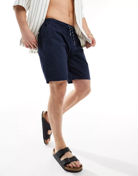 Brave Soul lightweight cotton elasticated waist shorts in navy