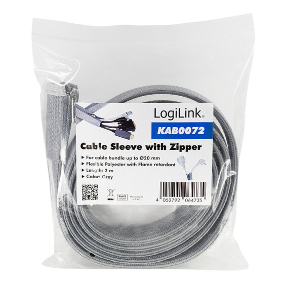 Аксессуар LogiLink Рукав защитный для кабелей KAB0072 серый полиэстер 3 см 2000 мм