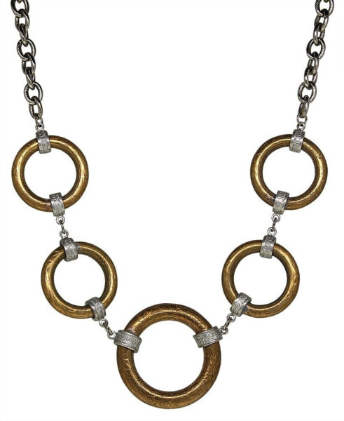 by 1928 Silver Tone Brass Pewter Round Hoop Chain Necklace