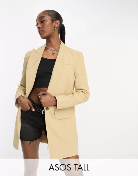 ASOS DESIGN Tall – Perfect – Lang geschnittener Blazer in Stein