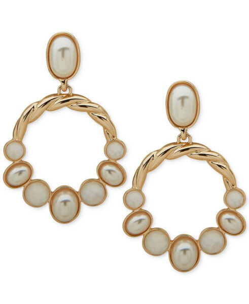 Gold-Tone White Stone & Mother-of-Pearl Open Drop Earrings