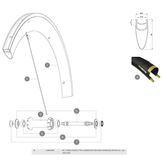 MAVIC Spokes Comete Pro Carbon Rear Left 12 Units