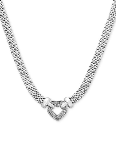 Diamond Heart Mesh 18" Pendant Necklace (1/8 ct. t.w.) in Sterling Silver