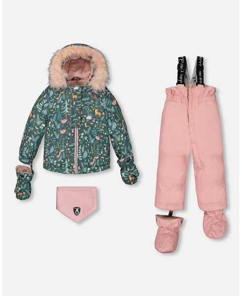 Baby Girls Baby Two Piece Baby Snowsuit Silver Pink Printed Woodland Animals - Infant|Toddler