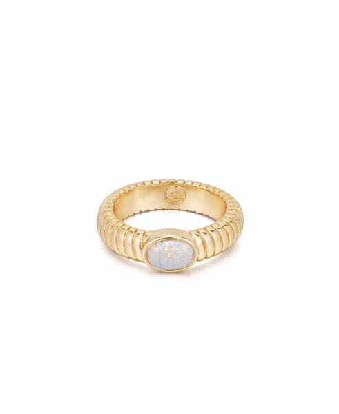 Opal Center Stone 18K Gold Plated Flex Ribbed Ring