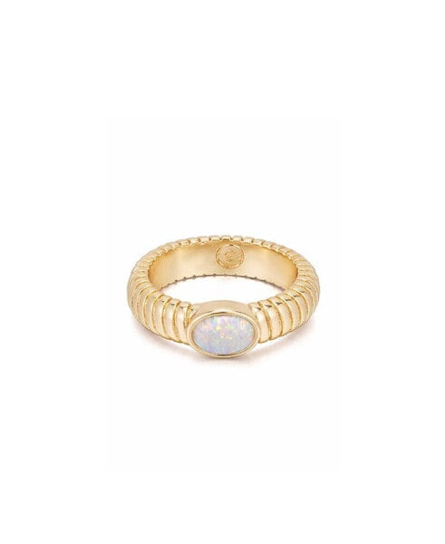 Opal Center Stone 18K Gold Plated Flex Ribbed Ring