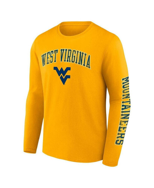 Men's Gold West Virginia Mountaineers Distressed Arch Over Logo Long Sleeve T-shirt