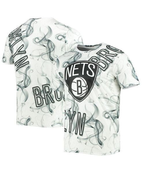 Men's White, Black Brooklyn Nets Asymmetric Bold Smoke T-shirt