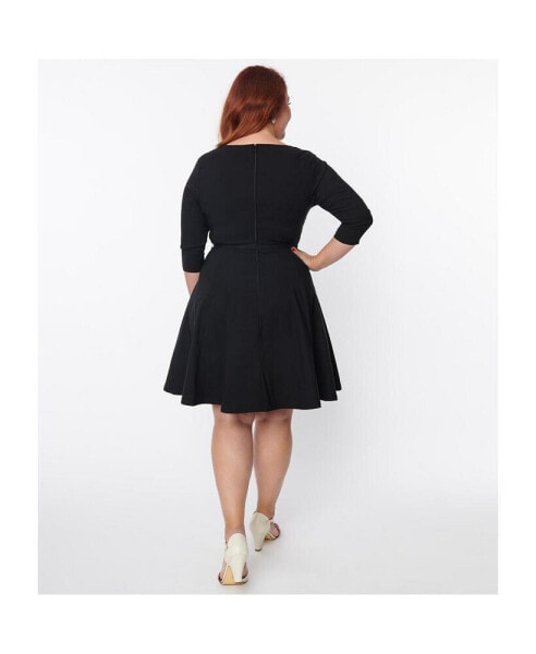 Plus Size Boat Neck Belted Stephanie Fit & Flare Dress