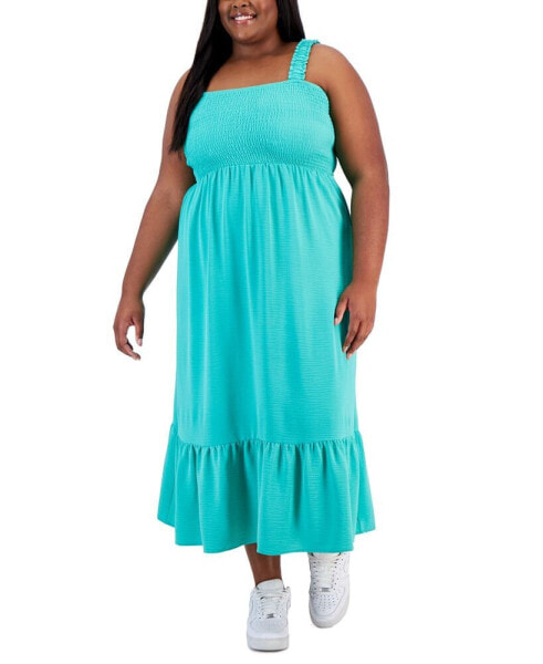 Trendy Plus Size Straight-Neck Smocked Dress