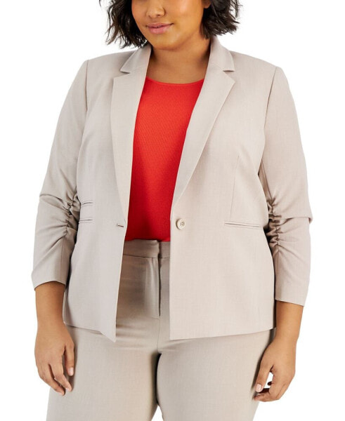 Plus Size Notched Collar Ruched-Sleeve Blazer