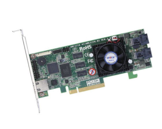 Areca ARC-1216-4i - Serial Attached SCSI - PCI Express x8 - 0,1,1E,3,5,6,10,30,50,60,JBOD - 12 Gbit/s - 1024 MB - DDR3