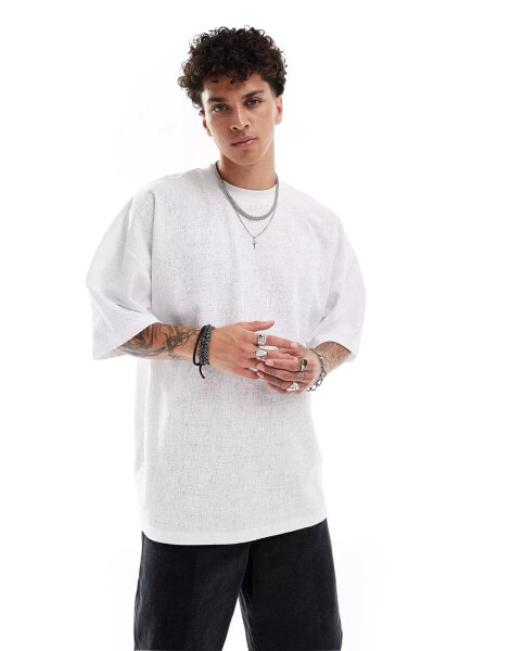 ASOS DESIGN extreme oversized t-shirt in crosshatch texture in white