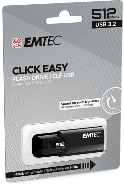 EMTEC B110 Click Easy 3.2 - 512 GB - USB Type-A - 3.2 Gen 2 (3.1 Gen 2) - 20 MB/s - Slide - Black