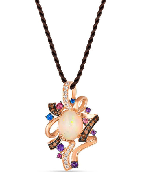 Crazy Collection® Multi-Gemstone (2-3/8 ct. t.w.) & Diamond (1/2 ct. t.w.) Abstract Swirl Silk Cord 18" Pendant Necklace in 14k Rose Gold