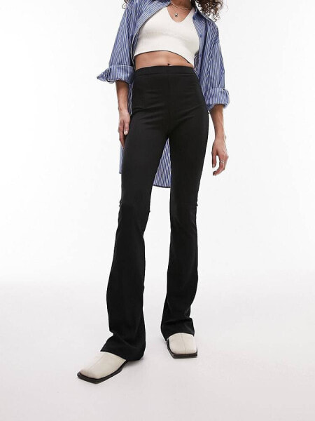 Topshop skinny rib flared trouser in black