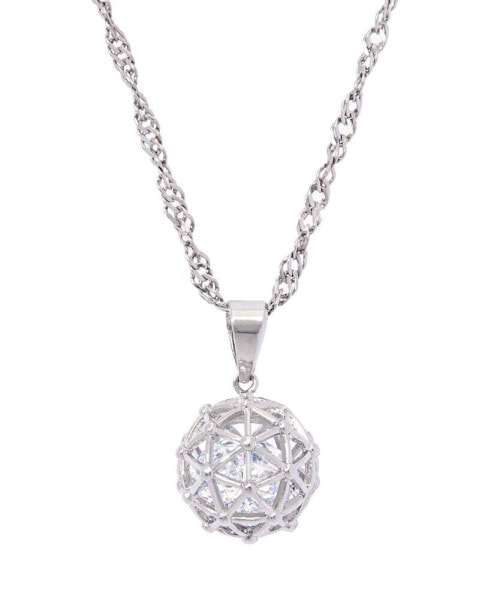 Macy's cubic Zirconia Millennial Ball Pendant Necklace 16" in Silver Plate