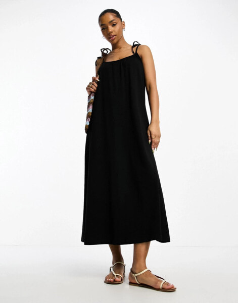 New Look strappy jersey midi dress in black