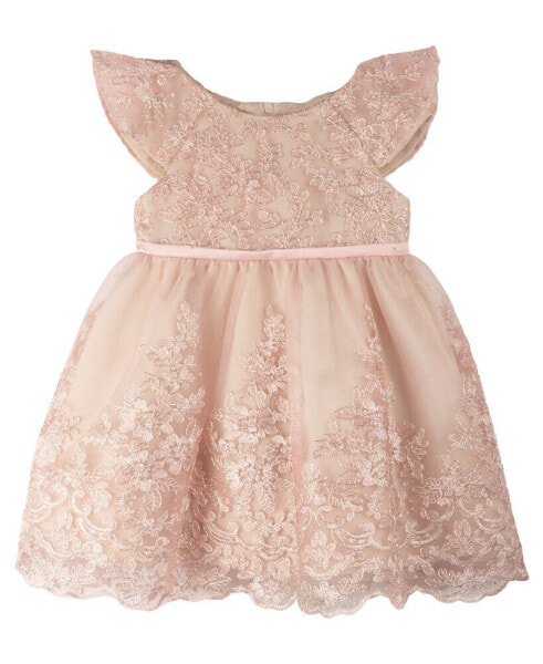 Baby Girls Social Dress with Lace Embroidery