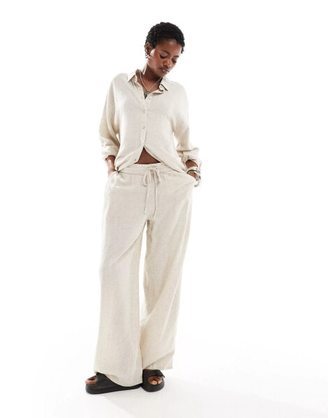 Noisy May loose fit linen mix trouser co-ord in oatmeal