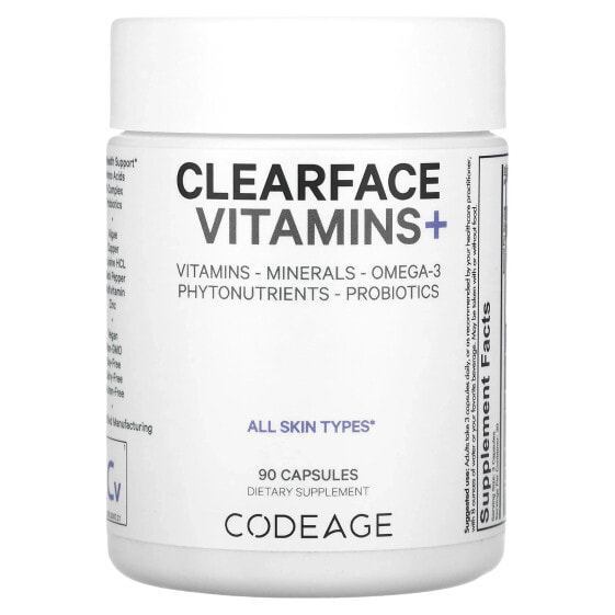 Codeage, Clearface, витамины, для всех типов кожи, 90 капсул