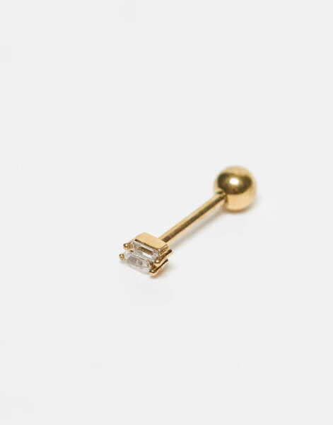 Orelia gold plated double micro baguette barbell in crystal