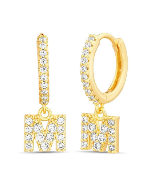 Gold-Tone Letter Dangle Huggie Hoop Earring