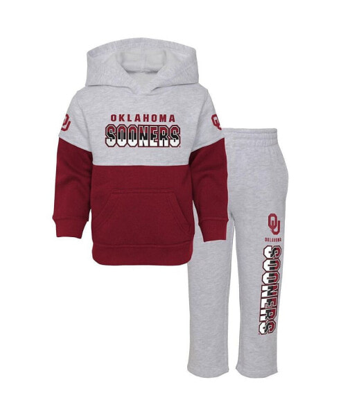 Toddler Boys and Girls Heather Gray, Crimson Oklahoma Sooners Playmaker Pullover Hoodie and Pants Set