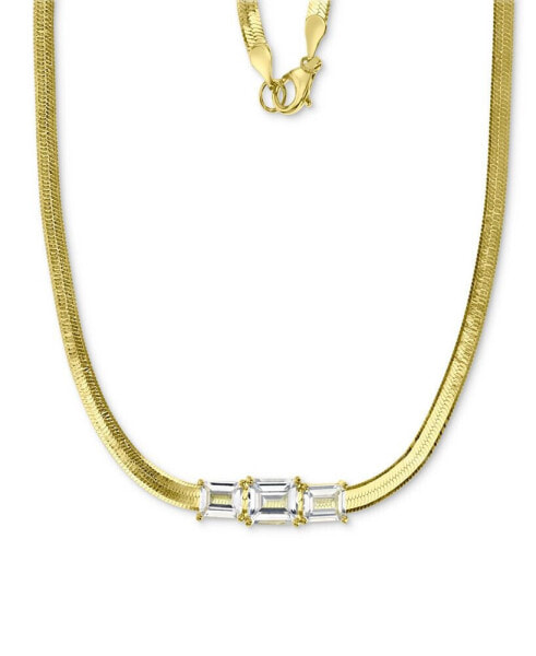 Macy's lab-Grown White Sapphire Triple Stone 18" Collar Necklace (3-3/8 ct. t.w.) in 14k Gold-Plated Sterling Silver