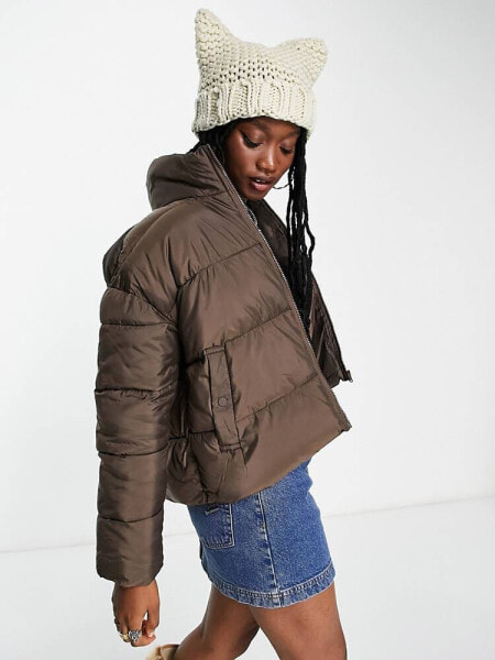 Stradivarius STR puffer jacket in chocolate