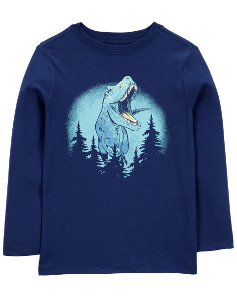 Kid Dinosaur Cotton Blend Long-Sleeve Tee - Blue XS