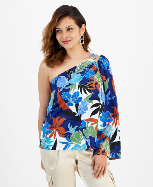 Petite One-Shoulder Floral-Print Top, Created for Macy's