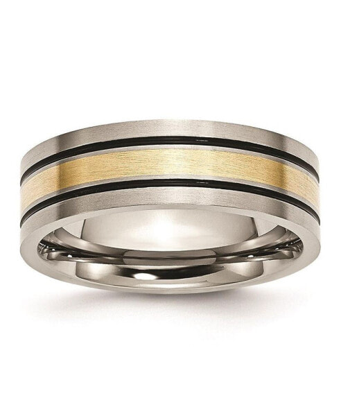 Titanium Antiqued and Brushed 14k Gold Inlay Flat Band Ring