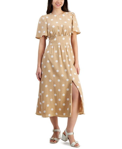 Juniors' Polka-Dot Cutout-Back Smocked-Waist Dress