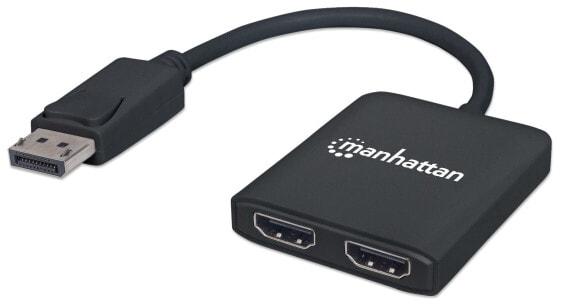 Manhattan DisplayPort 1.2 to 2-Port HDMI Splitter Hub with MST - 4K@30Hz - USB-A Powered - Video Wall Function - HDCP 2.2 - Black - Three Year Warranty - Blister - DisplayPort - 2x HDMI - 3840 x 2160 pixels - Black - Plastic - 1 m