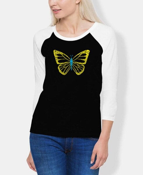 Women's Raglan Butterfly Word Art T-shirt