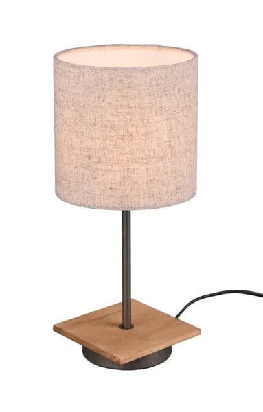 Nachttischlampe Holz, Stoffschirm Beige