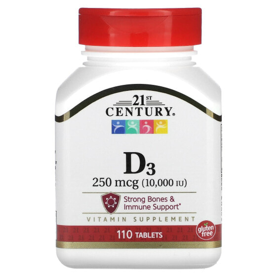Витамин D3 21st Century, 250 мкг (10 000 МЕ), 110 таблеток