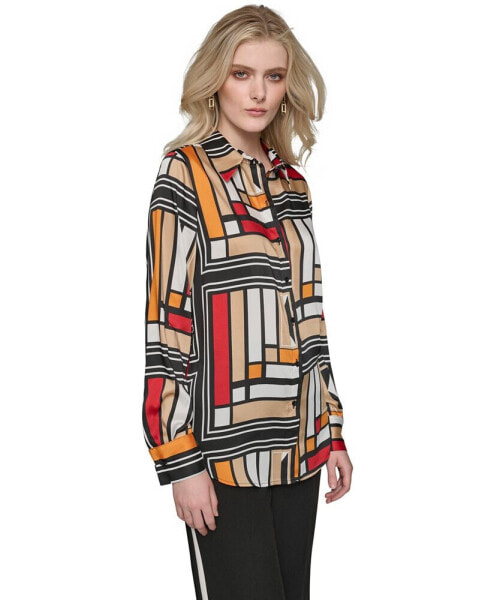 Women's Geo-Print Long-Sleeve Blouse