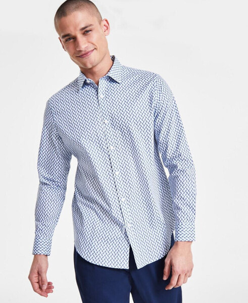 Men's Regular-Fit Stretch Chevron Geo-Print Button-Down Shirt, Created for Macy's