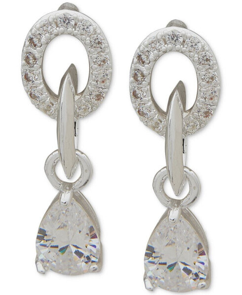Silver-Tone Pear-Shape Crystal Drop Earrings