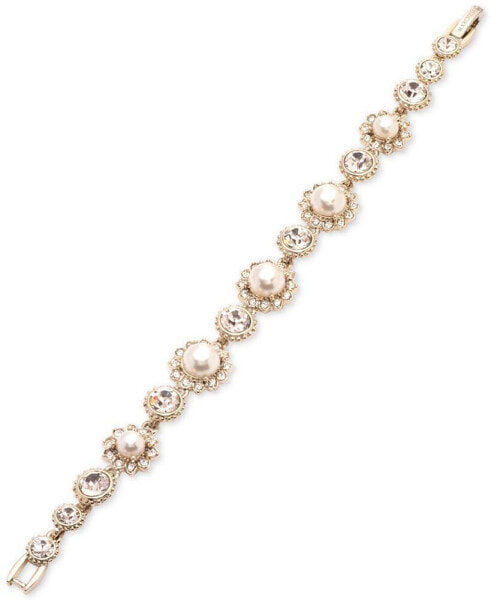 Gold-Tone Imitation Pearl & Crystal Link Bracelet
