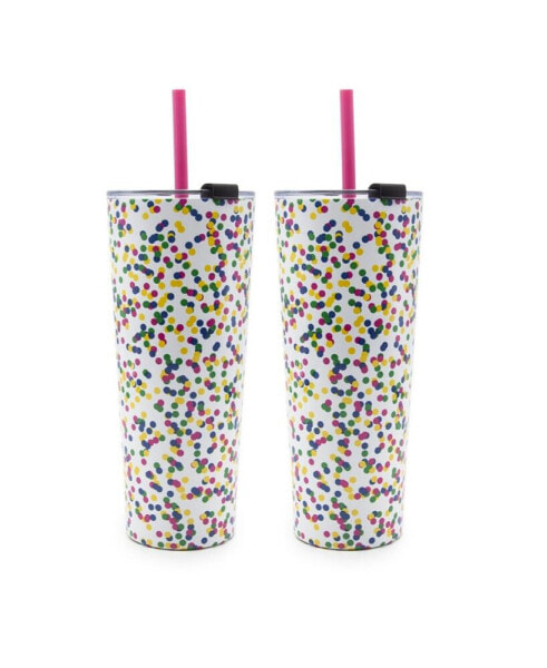 24 oz Confetti Dot Insulated Straw Tumblers Set, 2 Piece