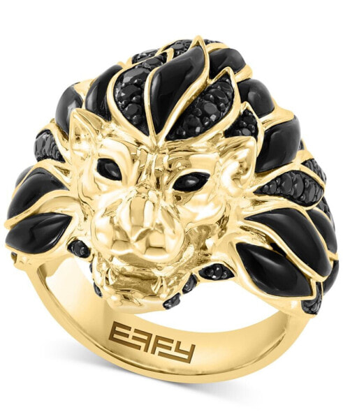 EFFY® Men's Black Spinel & Enamel Lion Ring in 14k Gold-Plated Sterling Silver