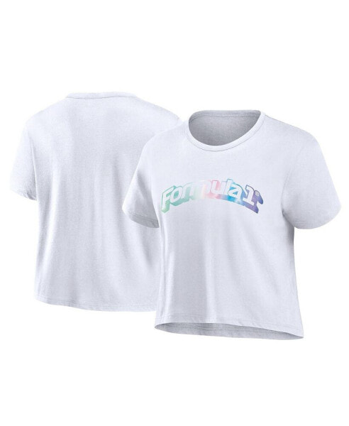 Women's White Formula 1 Merchandise Y2K Logo Cropped T-Shirt