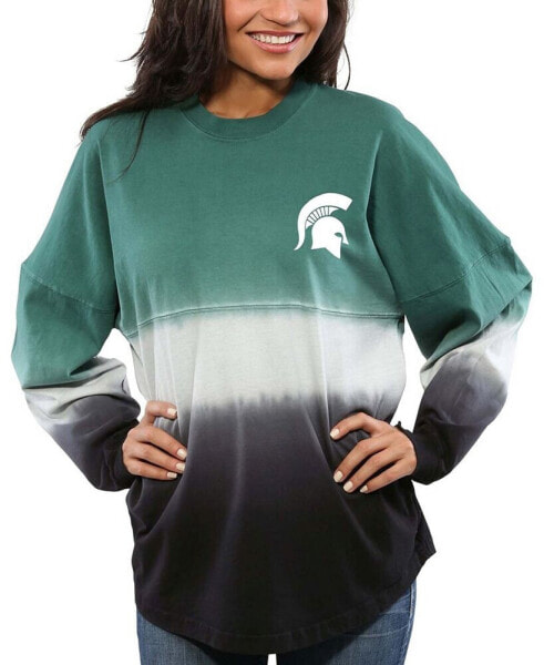 Women's Green Michigan State Spartans Ombre Long Sleeve Dip-Dyed T-shirt