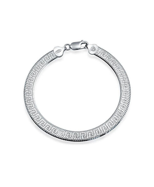 Herringbone Reversible Flat Greek Key Design Flexible Strong Chain For Women Bracelet .925 Sterling Silver Made In Italy