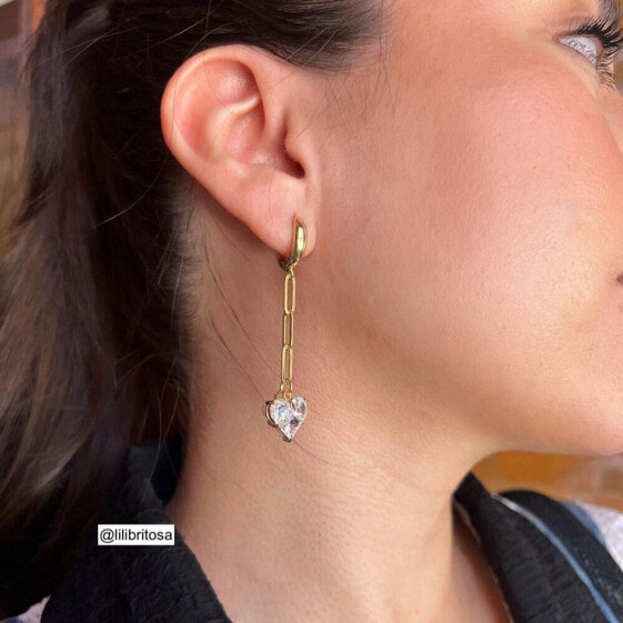 18K Gold Plated Freshwater Pearls, Diamond-like Zirconia Heart Pendant- Aya Earrings for Women