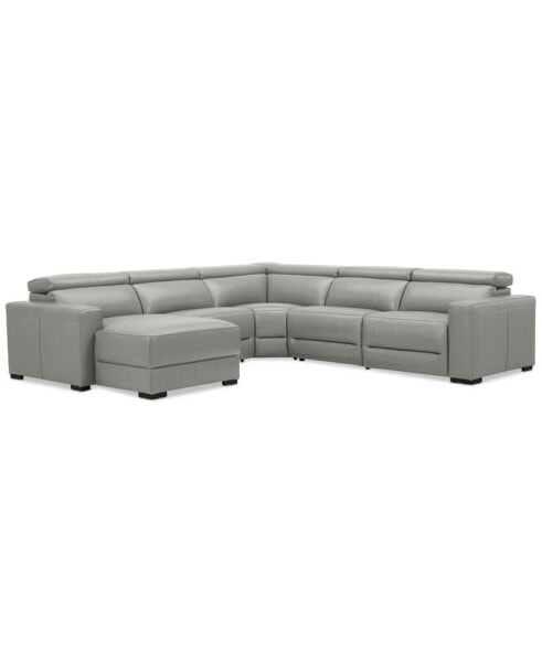 Nevio 124" 5-Pc. Leather Sectional with 2 Power Recliners, Headrests and Chaise, Created For Macy's