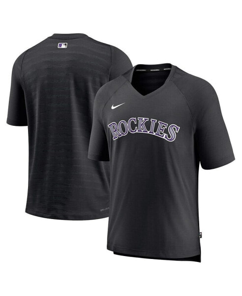Men's Black Colorado Rockies Authentic Collection Pregame Raglan Performance V-Neck T-shirt